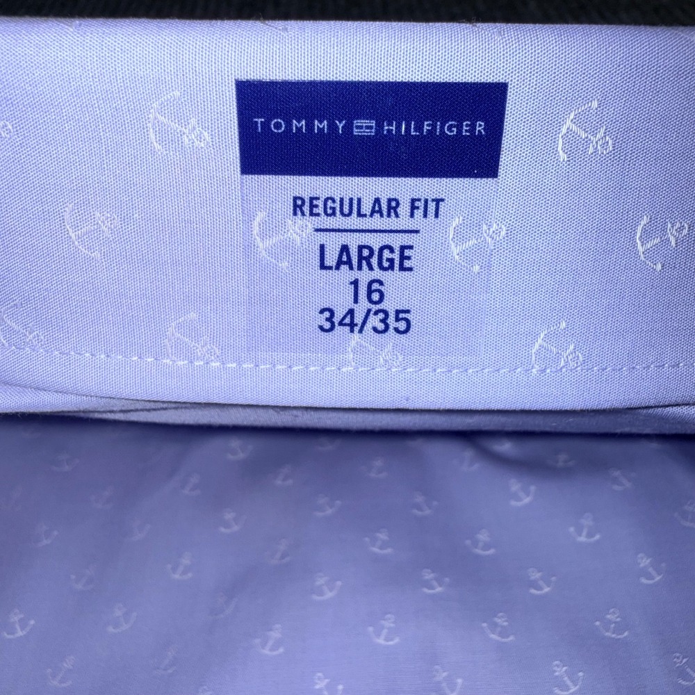 Tommy Hilfiger Mens Regular Fit Non-Iron Anchor Print Shirt Blue Large 16 34/35 - Picture 9 of 9